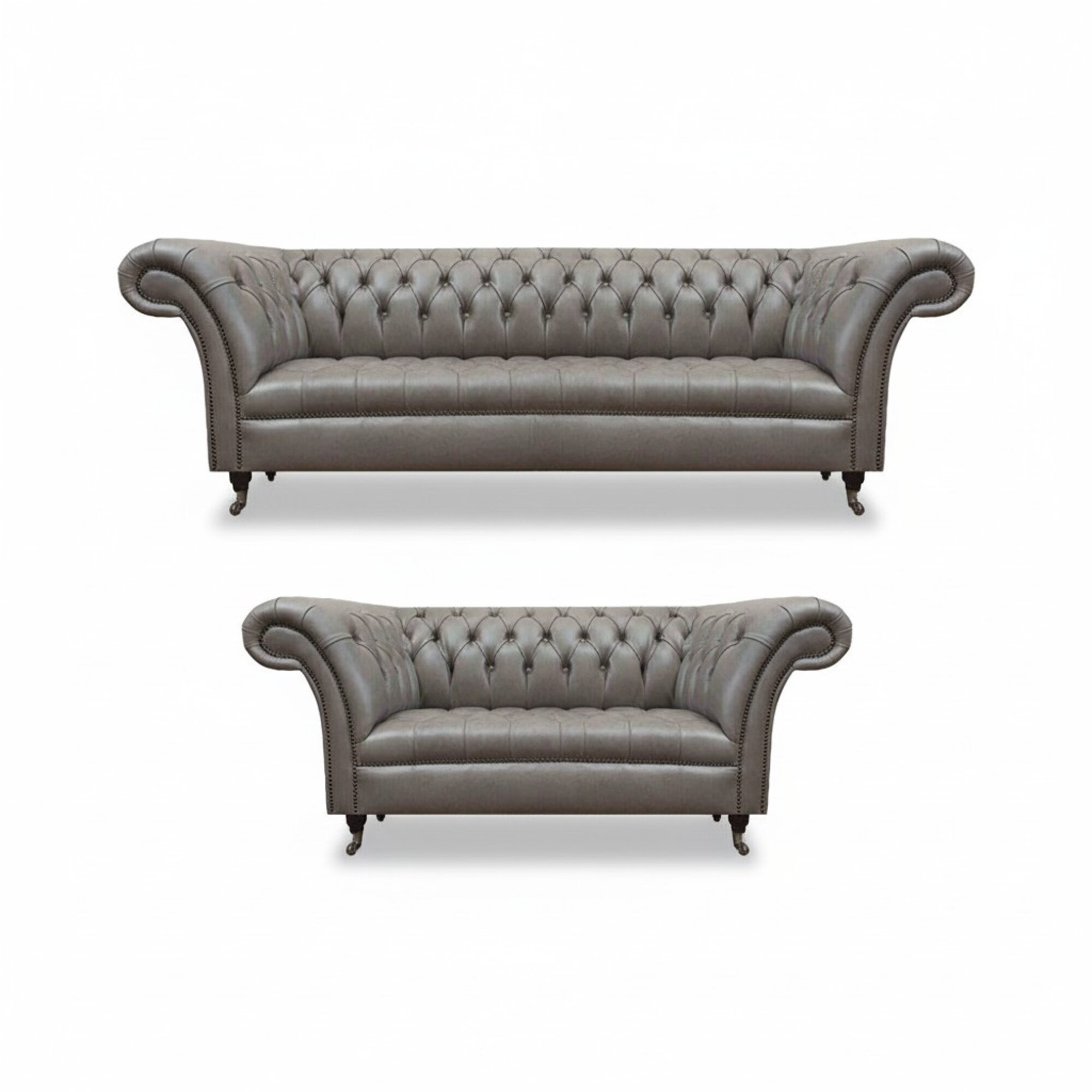 Chesterfield Graue Ledercouchen Designer Wohnzimmer Polster Sitzmöbel