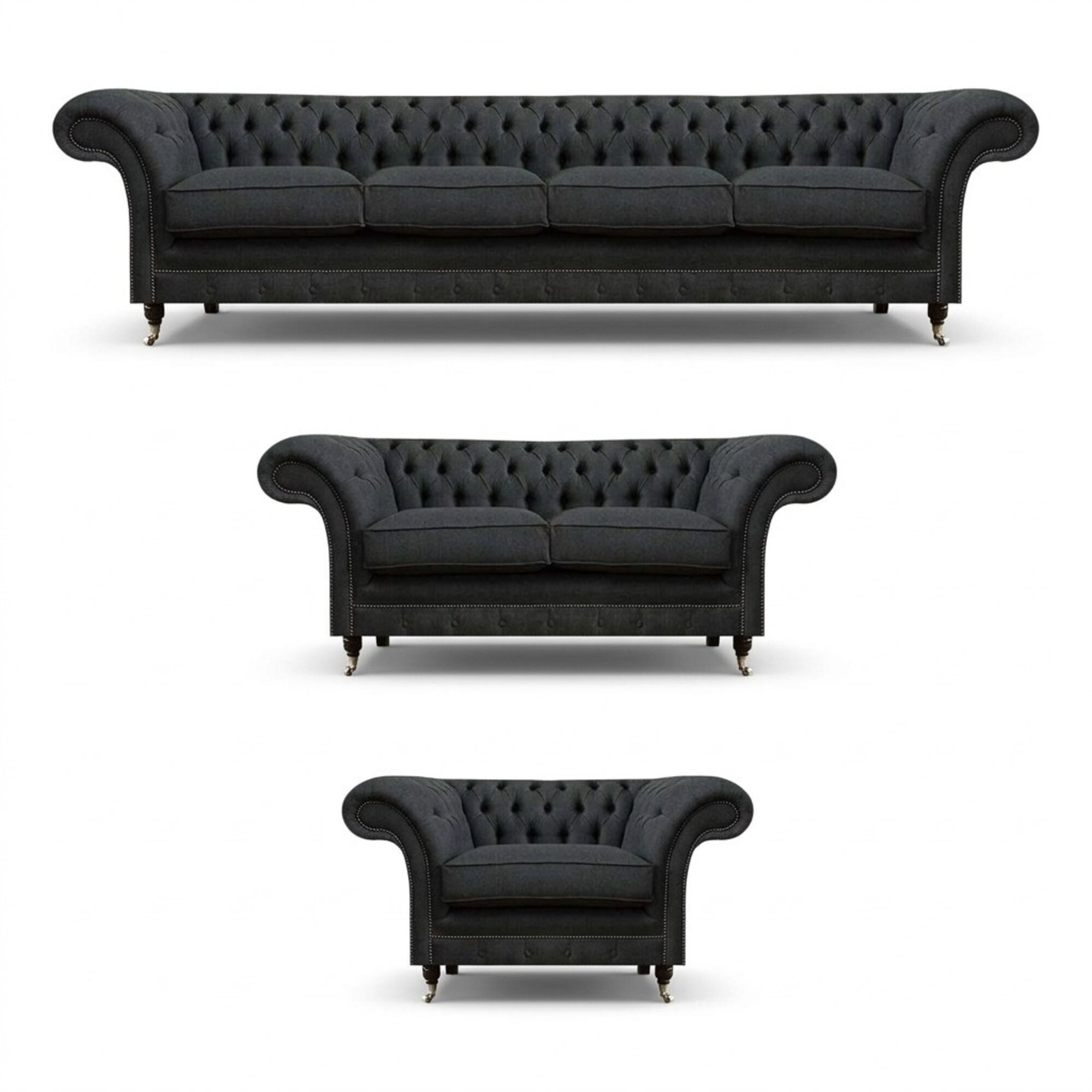 Chesterfield Graue Posltergarnitur Wohnzimmer Sitzmöbel Lehnsessel Sofas