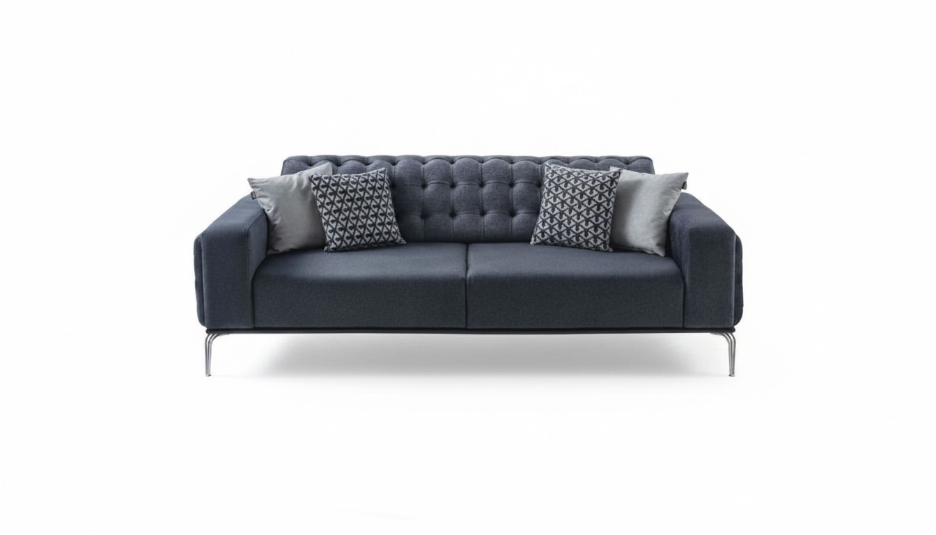 Chesterfield Grauer 3-Sitzer Wohnzimmer Dreisitzer Textil Couchen Neu