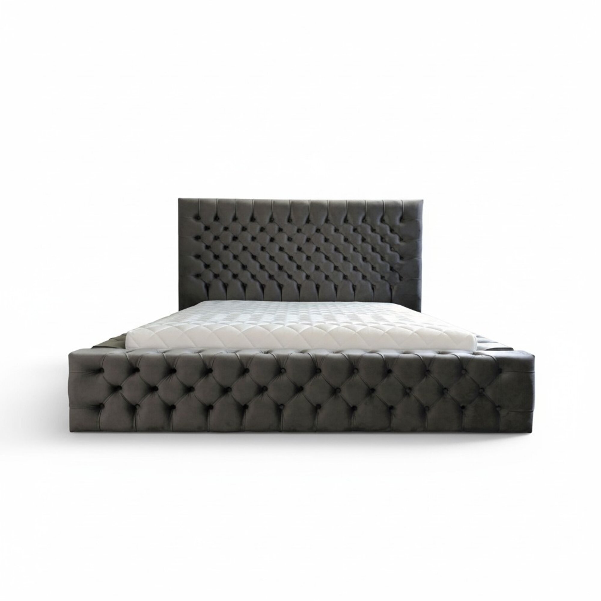 Chesterfield Grey Doppel Schlafzimmer Holzmöbel Design elegante Polsterung Stoff