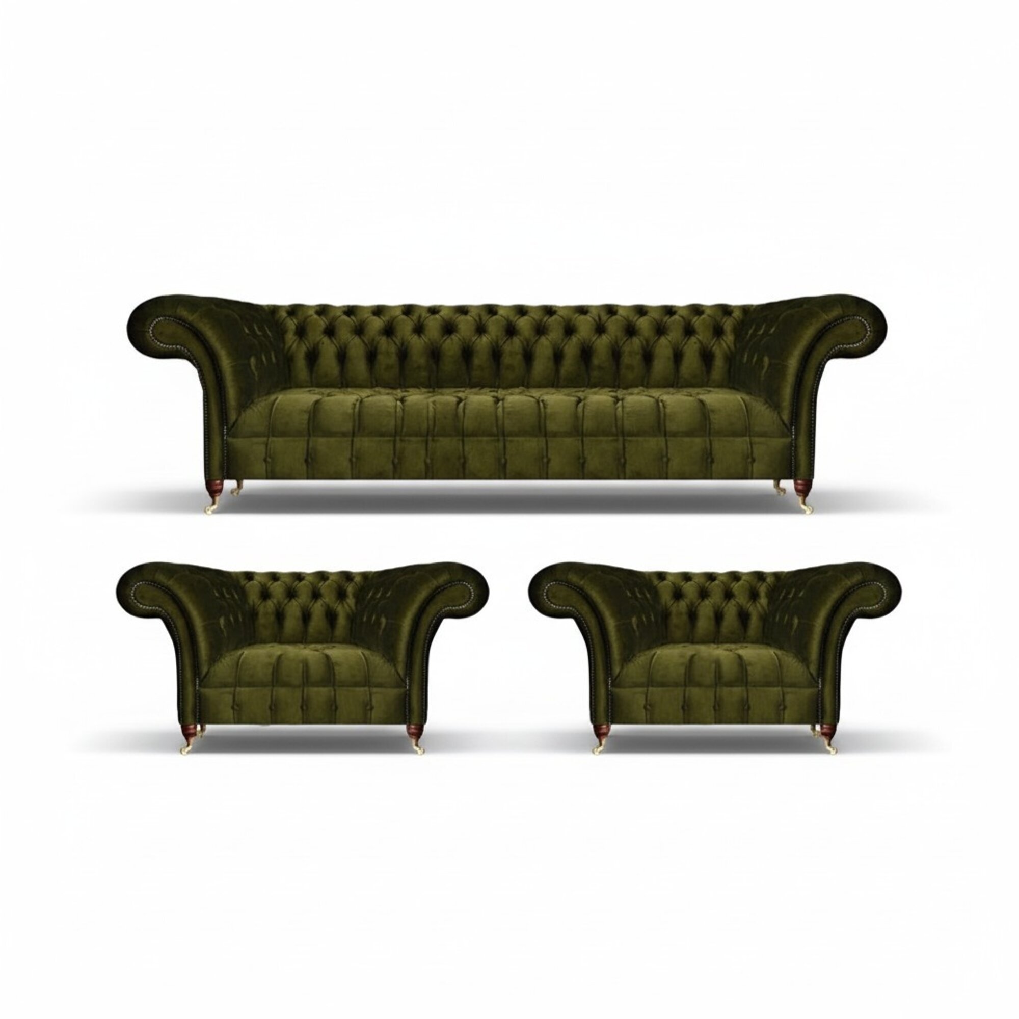Chesterfield Grün Sofagarnitur 3tlg Luxus Komplett Textil Sofas Neu Einrichtung