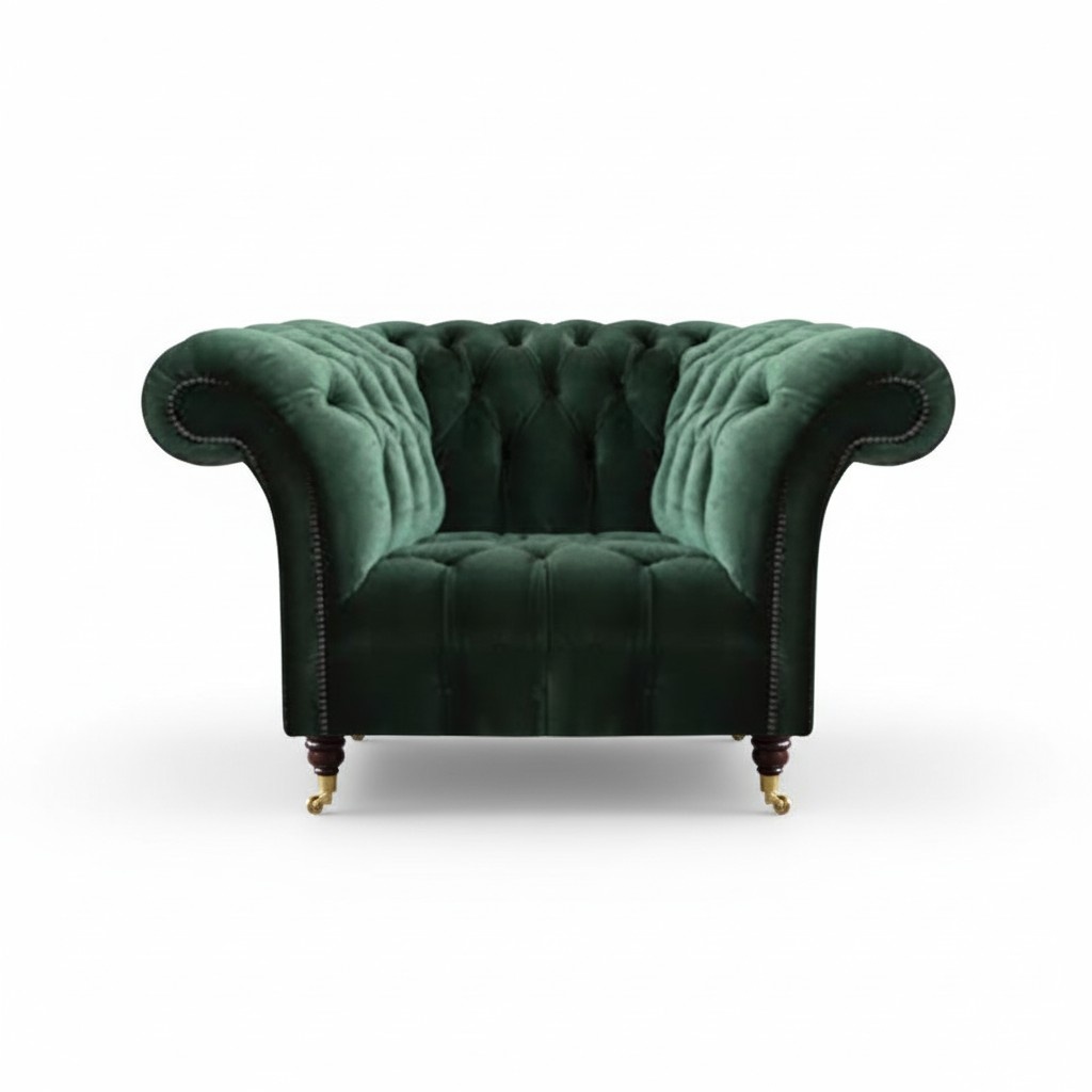 Chesterfield Grüner Sessel Textilsessel Stoffsitzer Wohnzimmer Möbel