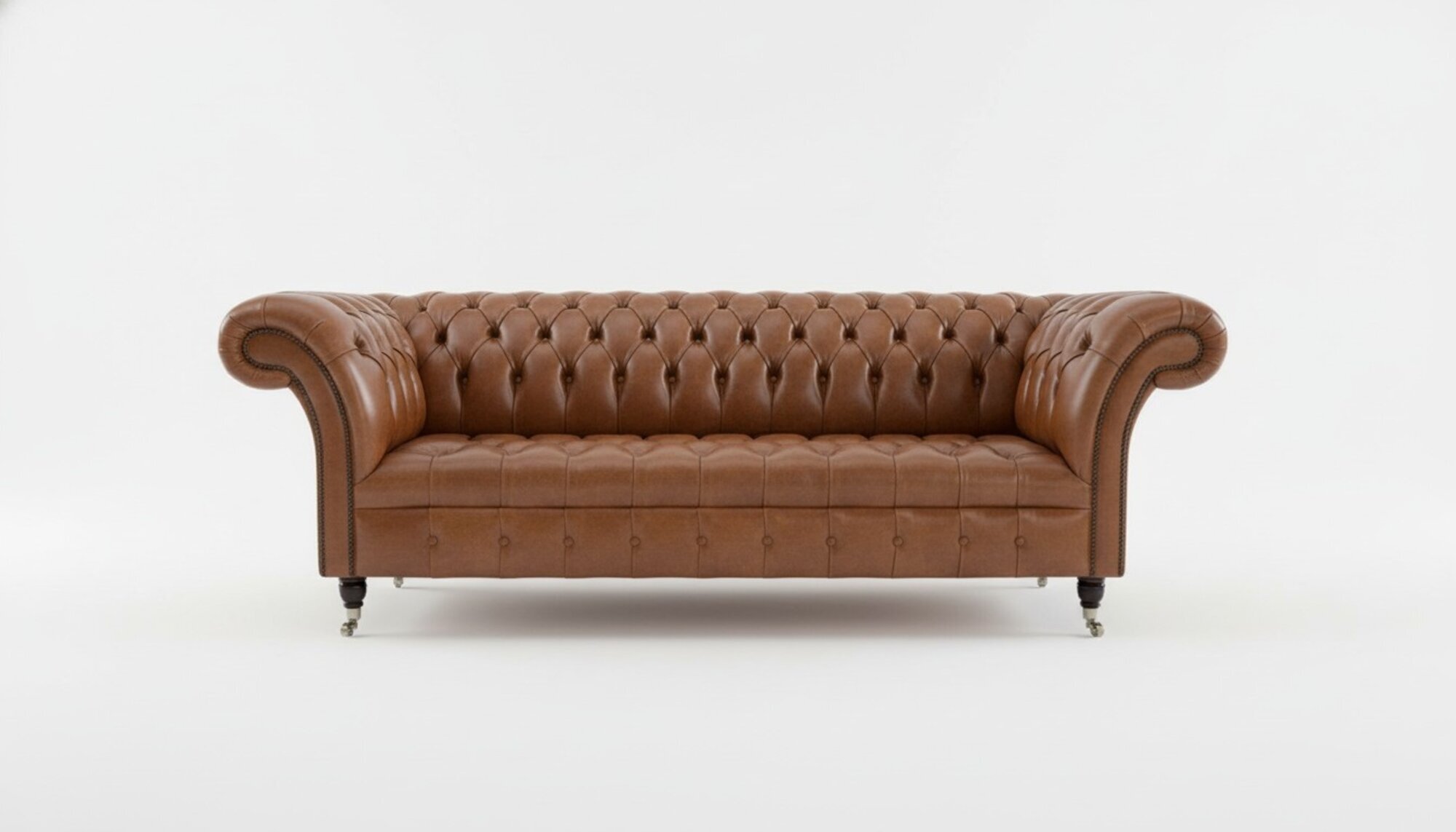 Chesterfield Hellbraun Designer Large 3-Sitzer Sofa Kunstleder Luxus