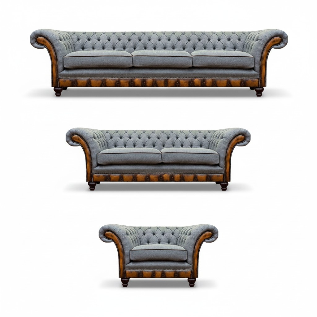 Chesterfield Hellgraue Polstermöbel Wohnzimmer Sofagarnitur Edles Set