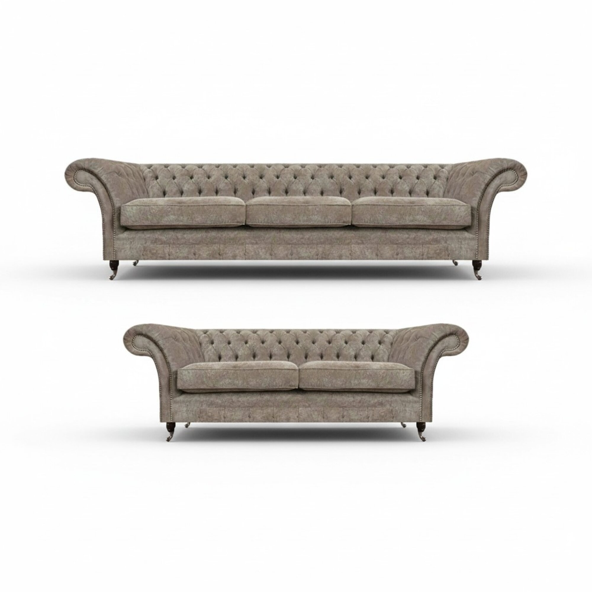Chesterfield Hellgraue Sofagarnitur Wohnzimmer 3-Sitzer Luxus Zweisitzer