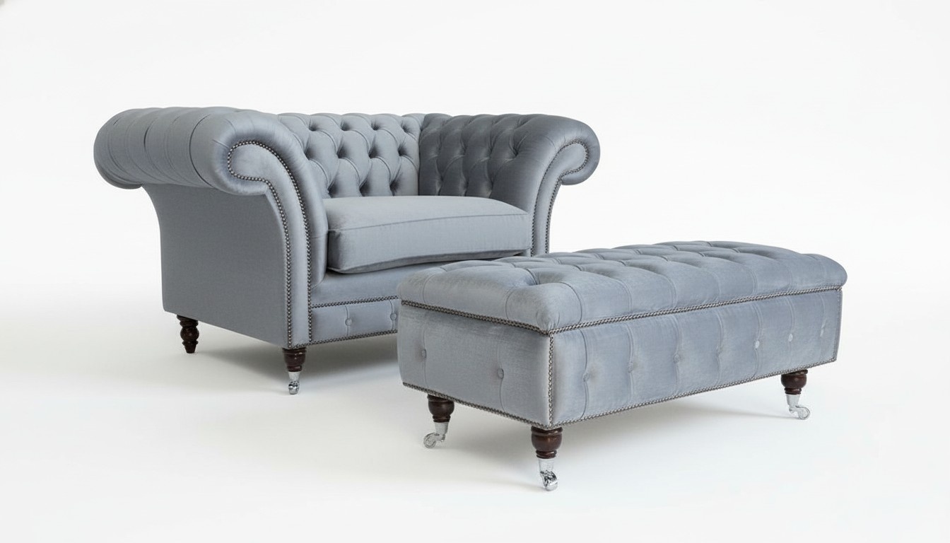 Chesterfield Hocker Fuß Sessel Polster Ottoman Beistell Relax Textil