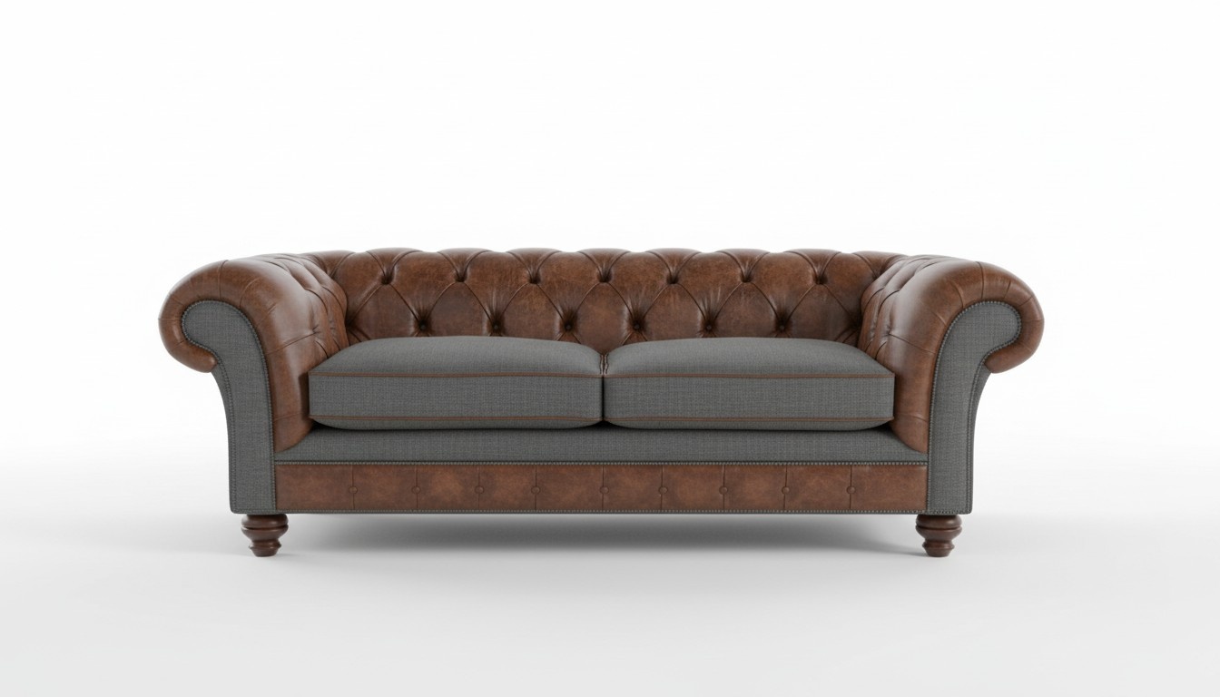 Chesterfield Klassische Braun Leder Textil Couch Sofa Sitz Polster Stoffsofas