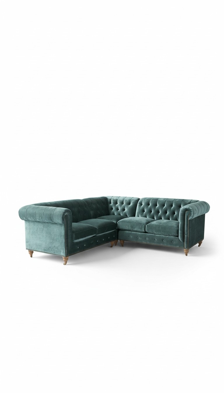 Chesterfield Klassische Eckcouch Polster Ecksofa Garnitur Textil Stoff 16101309