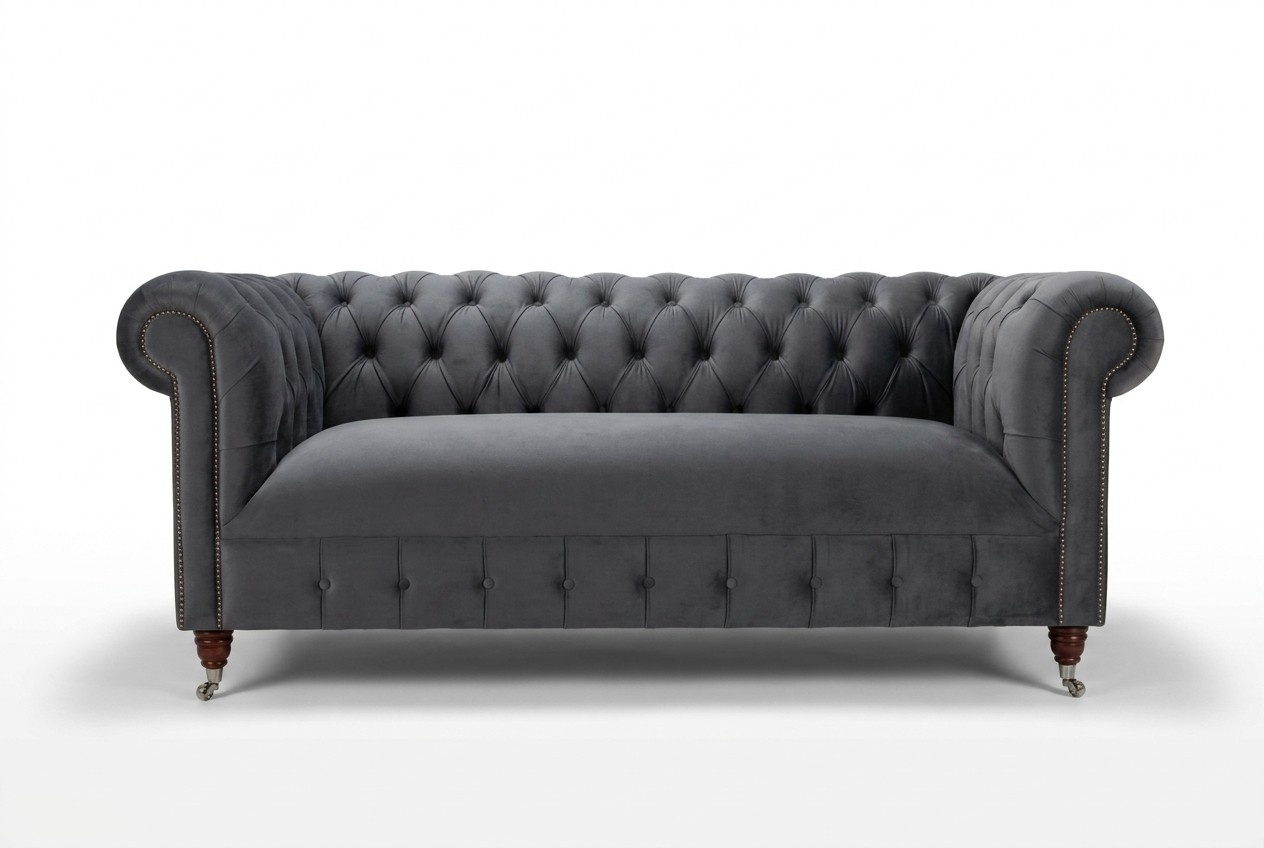 Chesterfield Klassische Graue Leder Textil Couch Sofa Sitz Polster Stoffsofas