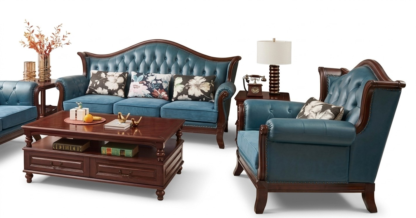 Chesterfield Klassische Ledergarnitur Barock Rokoko Sofagarnitur 3+1