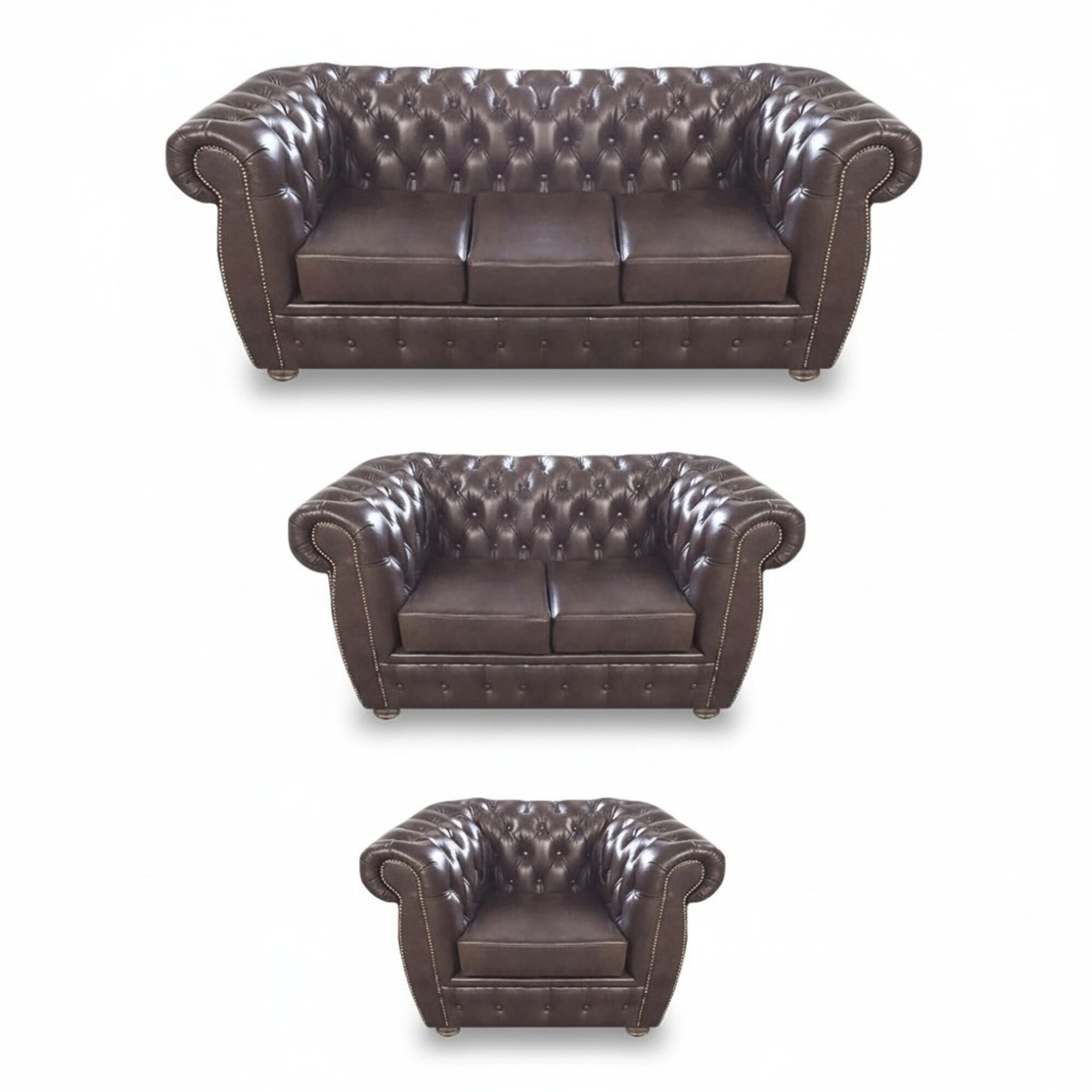 Chesterfield Komplett Set 3tlg Wohnzimmer Sofagarnitur Braun Sofas Einrichtung