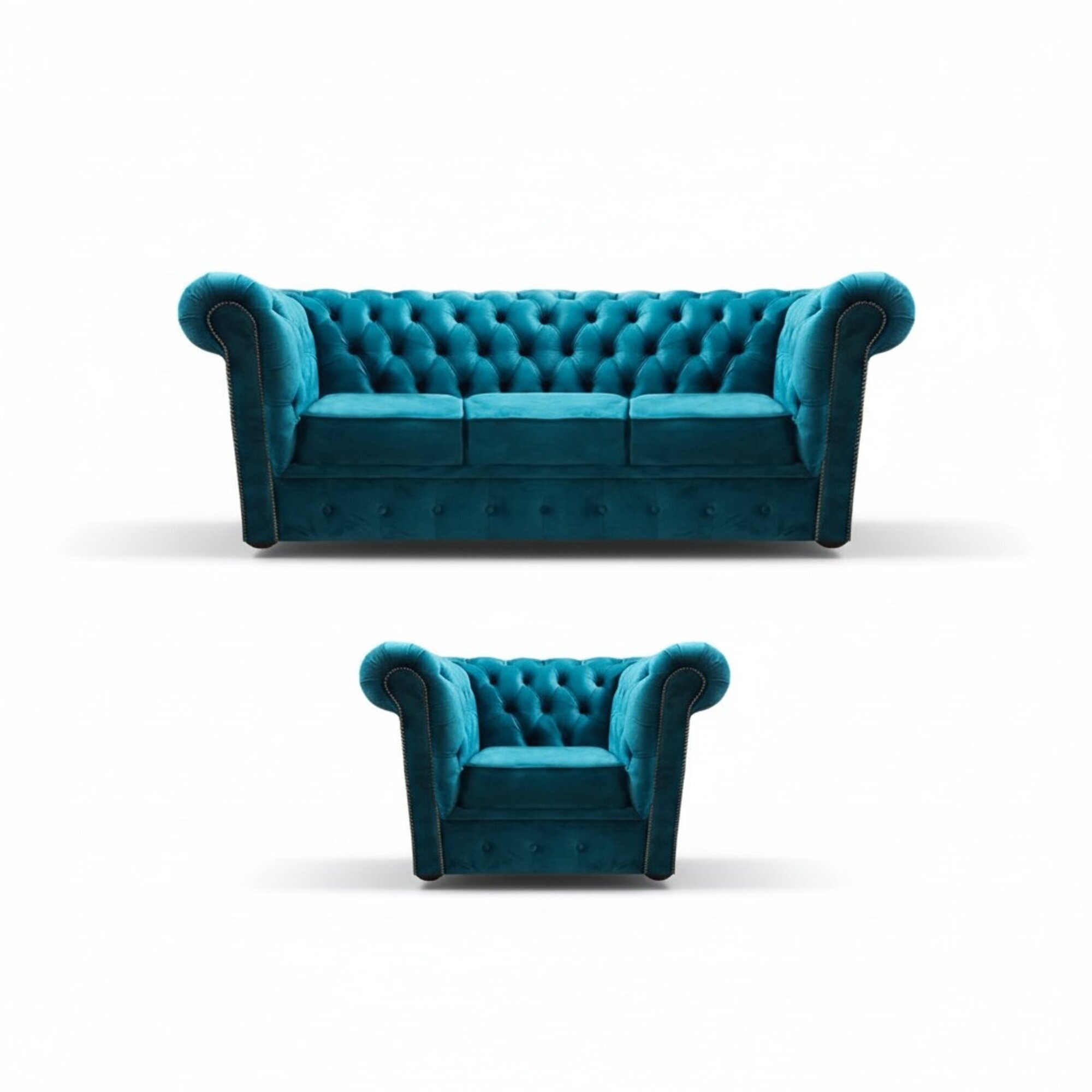 Chesterfield Komplett Sofagarnitur Sofa Dreisitze Polster Sessel Couch Textil