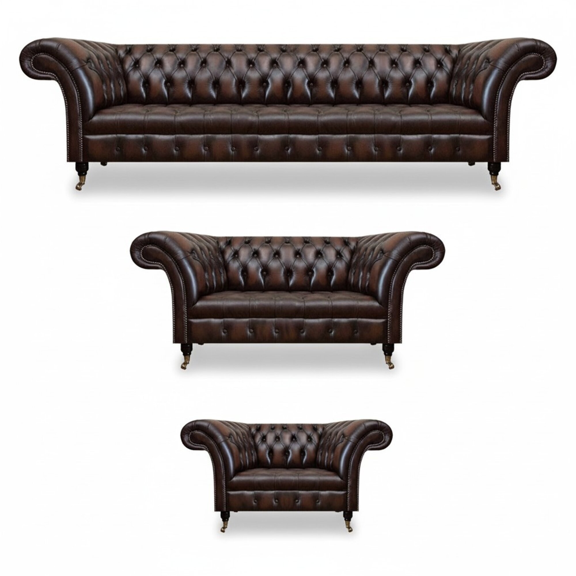 Chesterfield Leder Braun Wohnzimmer Polstermöbel Sofas Set Luxus Einrichtung