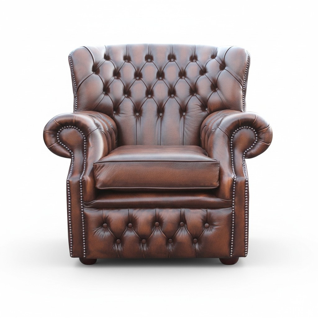 Chesterfield Leder Dunkelbraun Ohrensessel 1 Sitzer Designer Fernseh