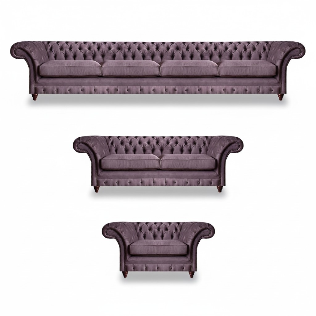 Chesterfield Lila Garnitur Komplettes Sofa Set Moderne Sitzmöbel 3tlg