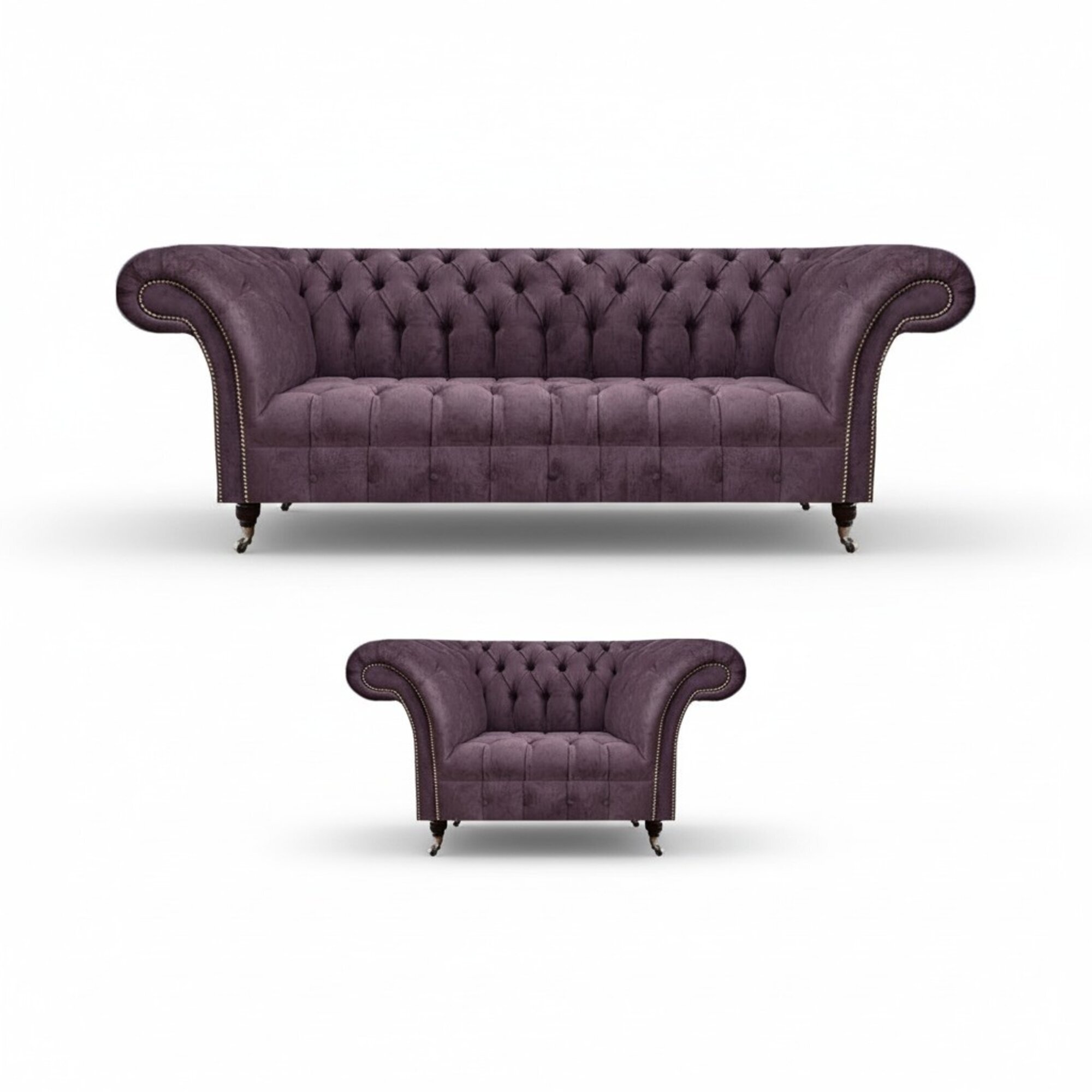 Chesterfield Lila Wohnzimmer Couchgarnitur Edler 3-Sitzer Textil Sessel