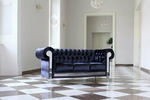 Designer Sofagarnitur Glaselemente Chesterfield Polster Sofa Couch