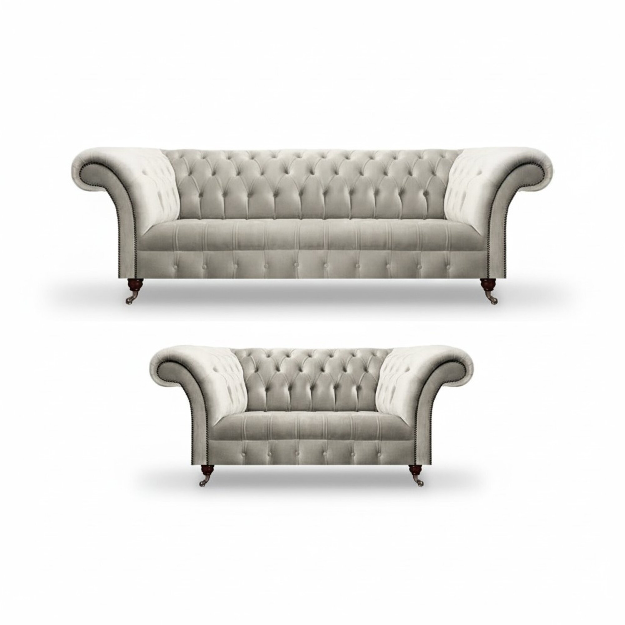 Chesterfield Luxus Design Garnitur 2x Sofas Wohnzimmer Komplett Textil