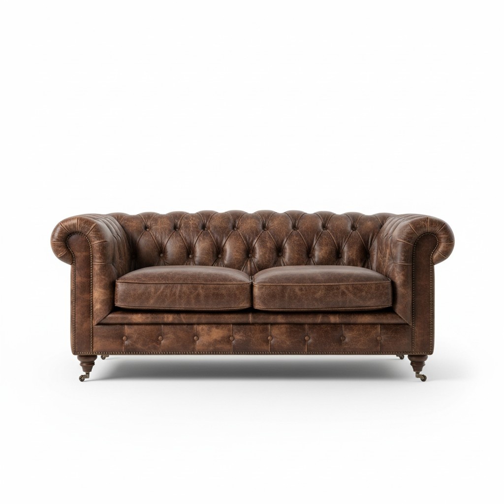 Chesterfield Herrenclub Sofa Couch Leder Polster Dreisitzer Braun