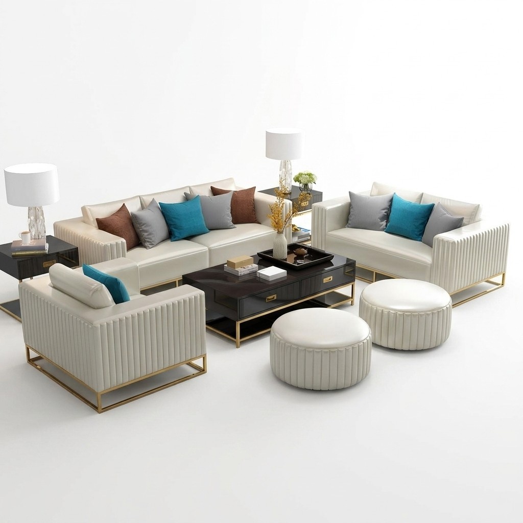 Chesterfield Metall Couch Polster Sitz Garnitur Sofa 3+1 Leder Design
