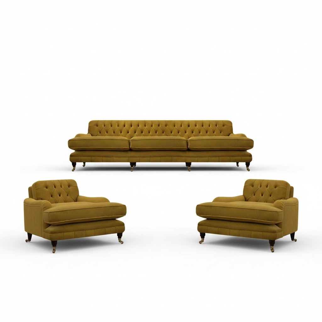 Chesterfield Modern Gelb Sofa Set 3tlg Einrichtung Wohnzimmer Möbel Sitz