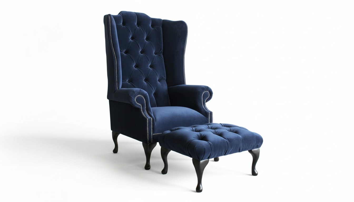Chesterfield Ohrensessel Sessel + Hocker Chaise Relax Fernseh 1 Sitzer Sofa Neu