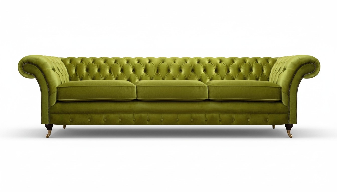 Chesterfield Olivengrüne Polstercouch Bettfunktion Couch Wohnzimmer Möbel