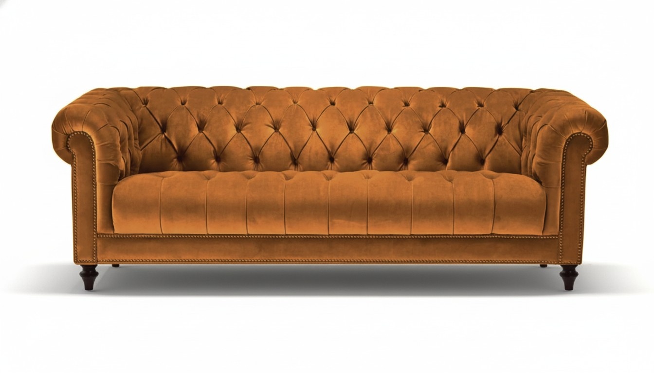 Chesterfield Original Samt Dreisitzer Stoff Design Couchen Polster Sofa Sofas
