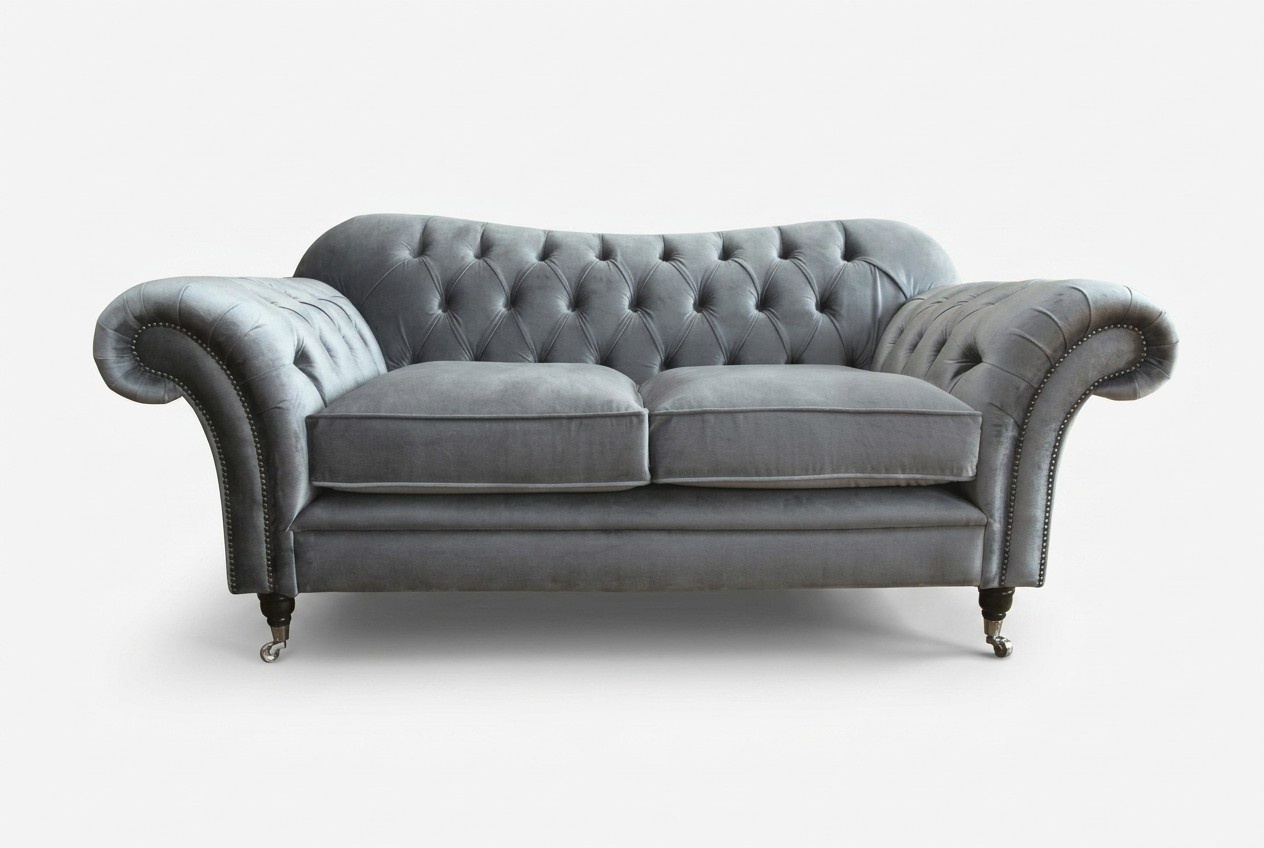 Chesterfield Original Sofa JVMoebel Textil Sofas Couchen Stoff Grau 200cm
