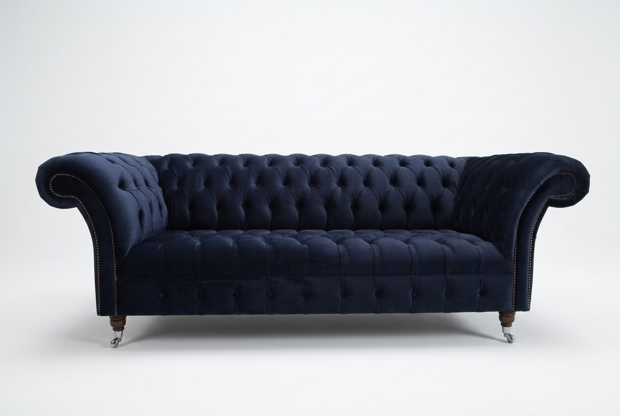 Chesterfield Original Sofa JVMoebel Couch Textil Sofas Couchen Stoff Blau Neu
