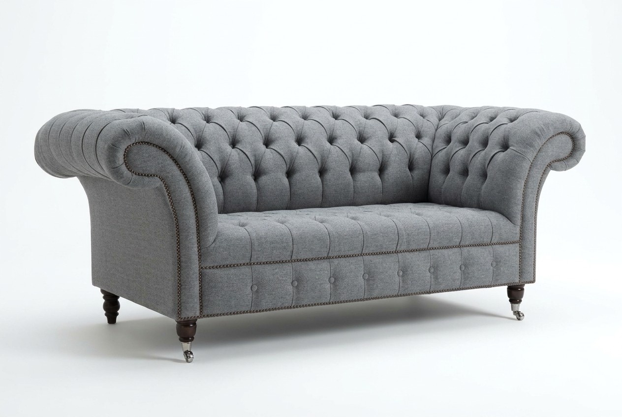 Chesterfield Original Sofa JVMoebel Textil Sofas Stoff Grau 185cm Couch