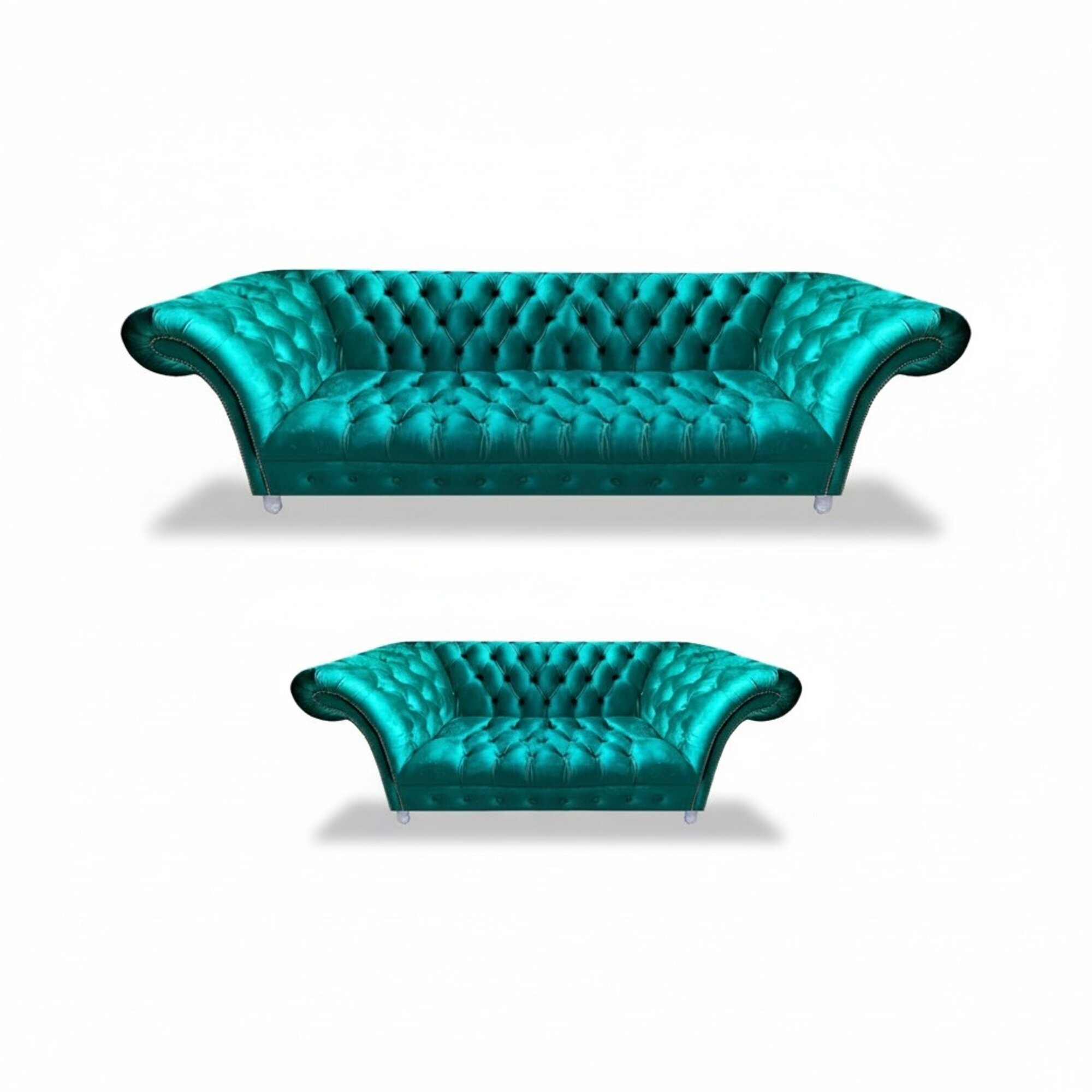 Chesterfield Polster Möbel 2x Sofas Blau Sitzmöbel Wohnzimmer Garnitur