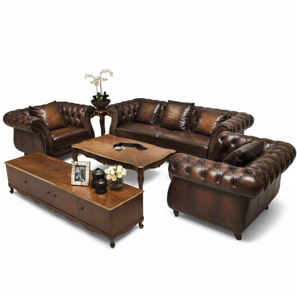 Chesterfield Polster Sofagarnitur Antik Stil Sofa Polster 3+1+1 Set A911 Couch