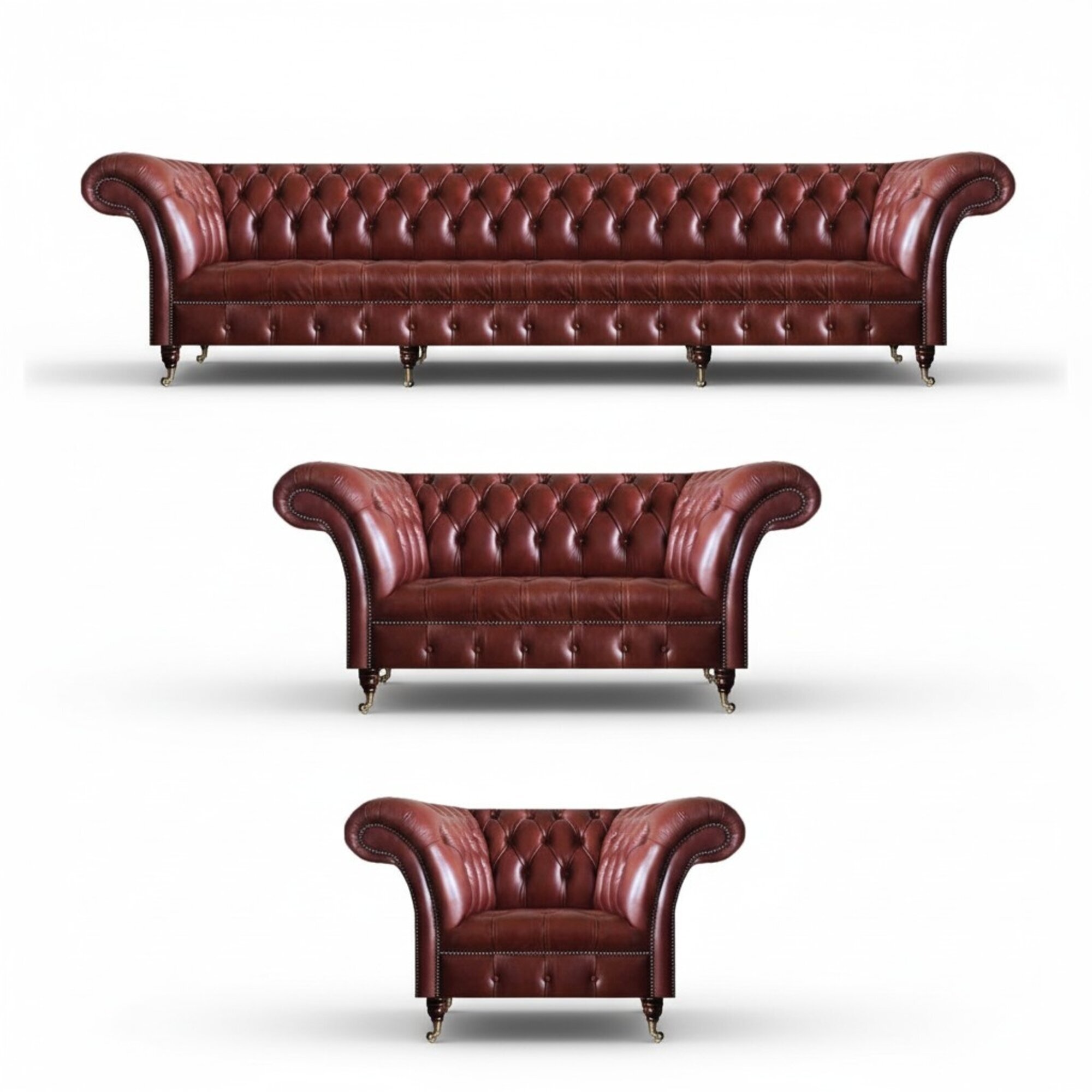 Chesterfield Polstermöbel Braun Komplett Sofagarnitur 3tlg Wohnzimmer