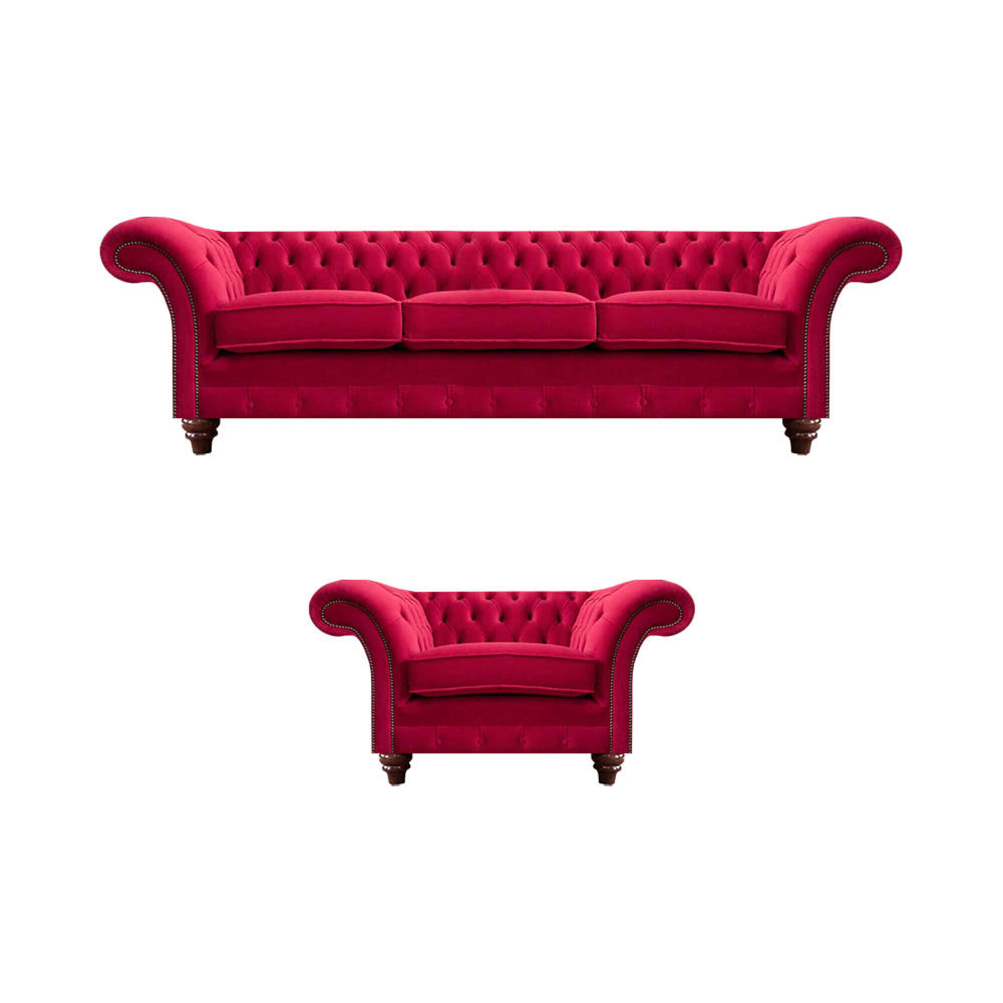 Chesterfield Rote Couchgarnitur Edler Textilsessel Polster Dreisitzer