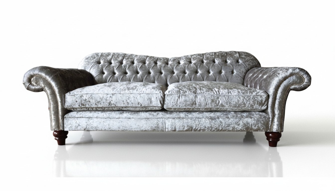 Chesterfield Samt Sofa 3 Sitzer Design Couch Grau Textil Polster Silber
