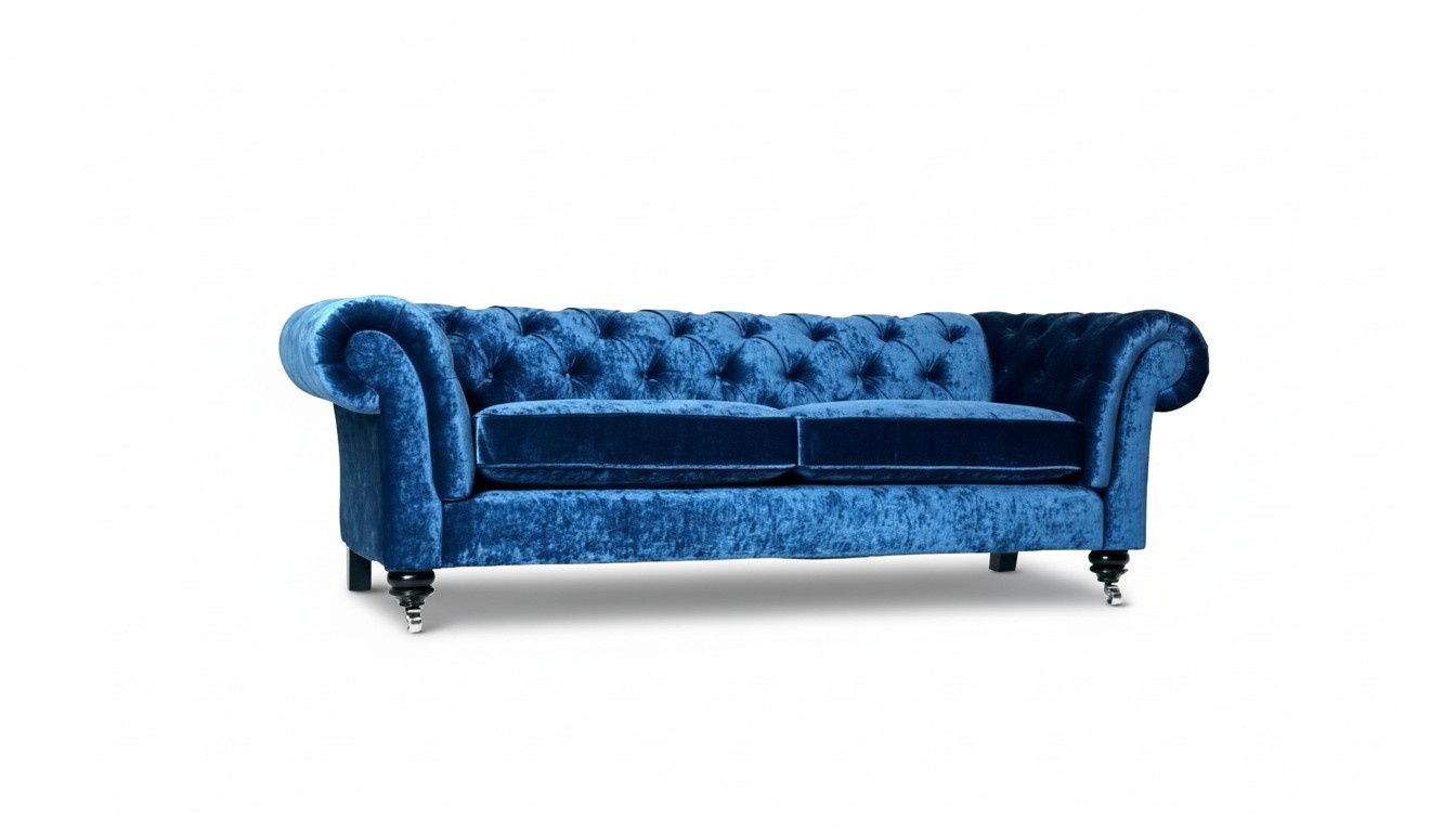 Chesterfield Samt Sofa 3 Sitzer Designer Blau Couchen Couch Stoff Polster Textil