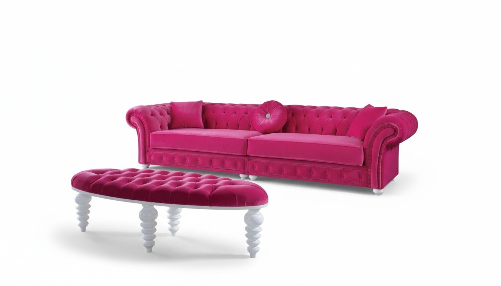 Chesterfield Samt Sofa 5 Sitzer Designer Couchen Couch Textil Stoff Polster Pink