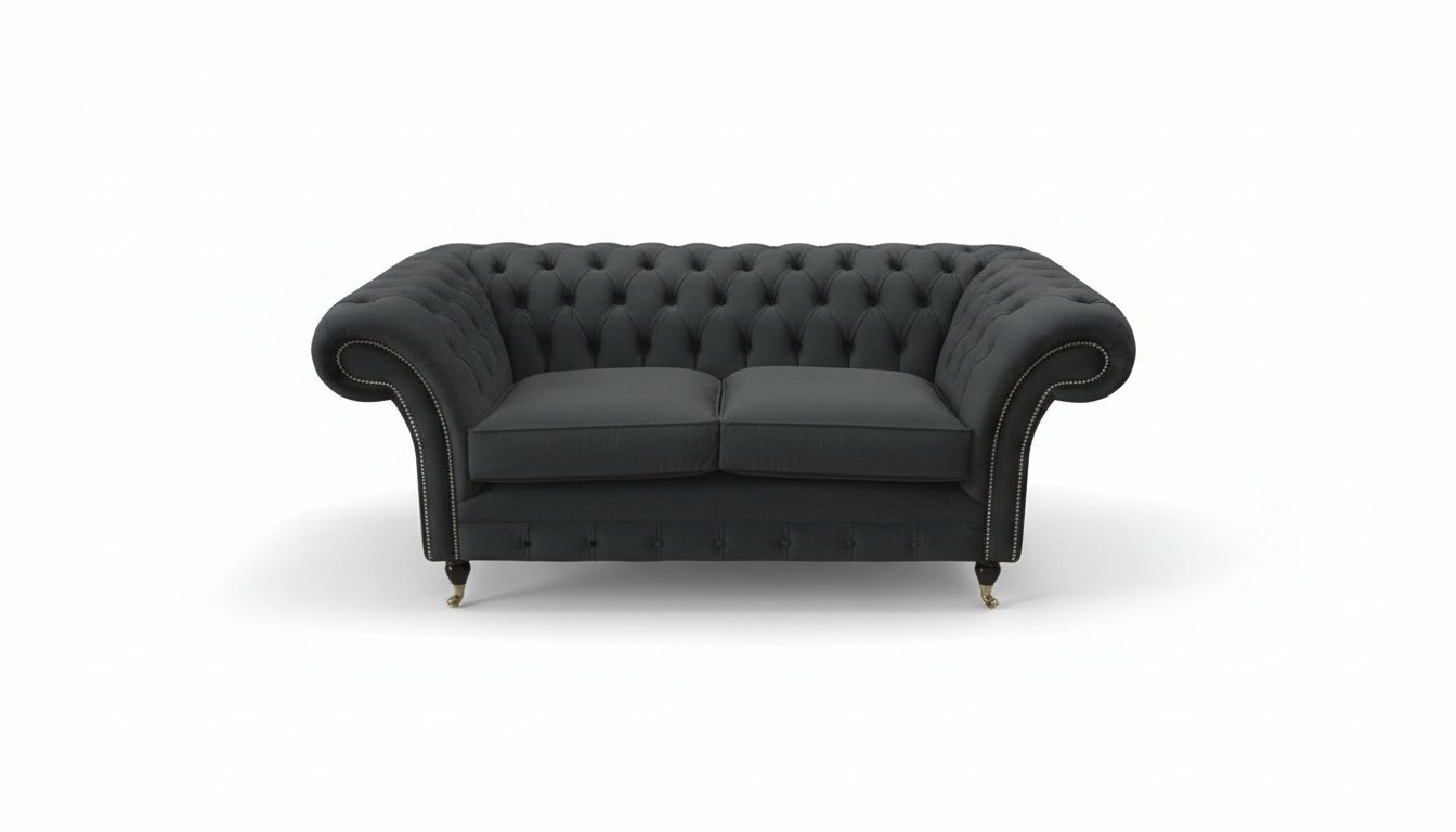 Chesterfield Schwarz 2 Sitzer Couch Polster Couchen Design Sofa Textil