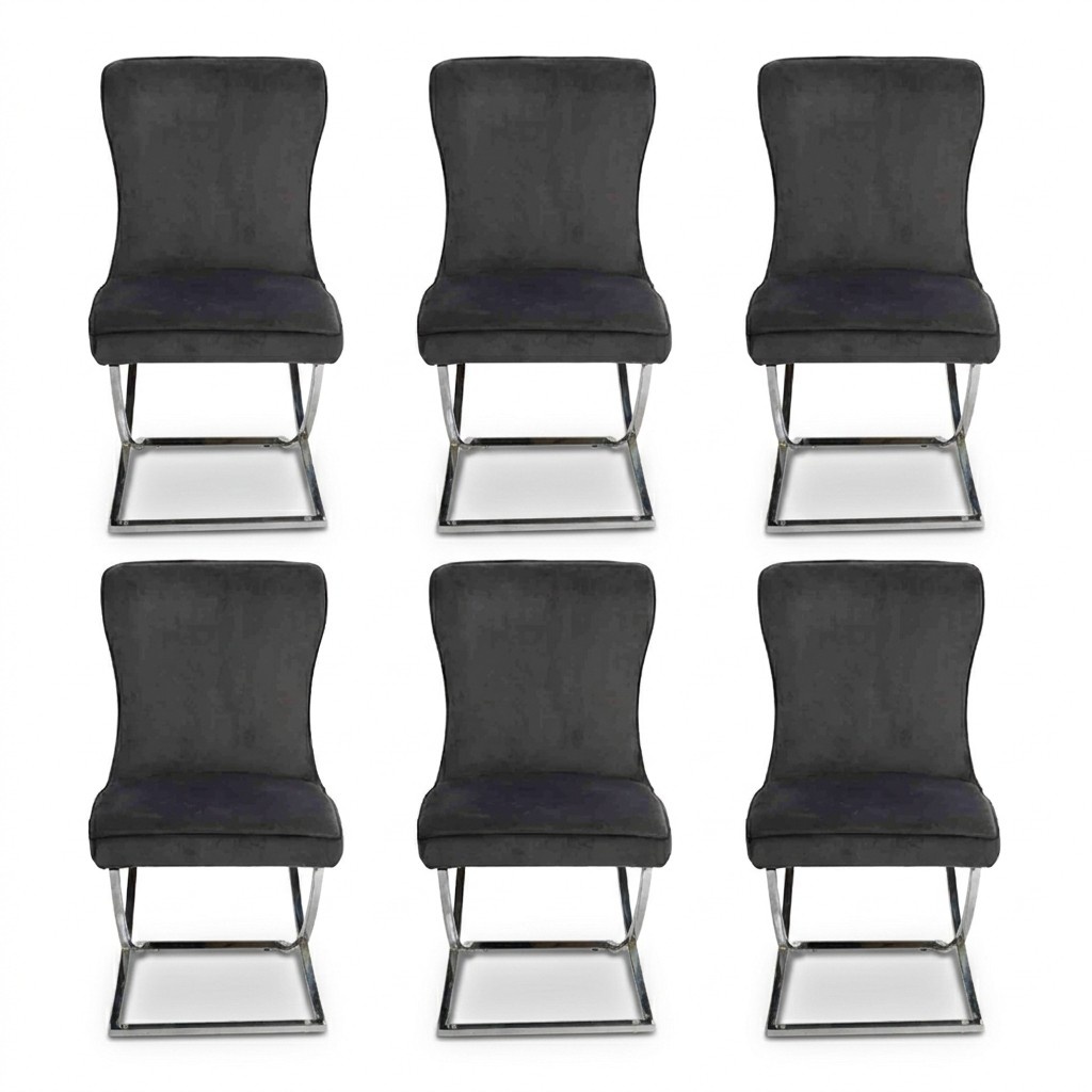Chesterfield Schwarz 6x Stühle Ohne Armlehnen Metallrahmen Esszimmer Stühle