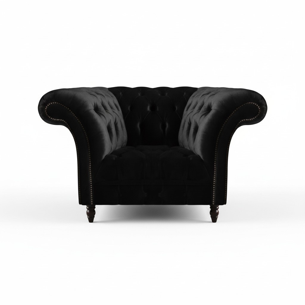 Chesterfield Schwarzer Lehnsessel Polstermöbel Wohnzimmer 1-Sitzer Neu