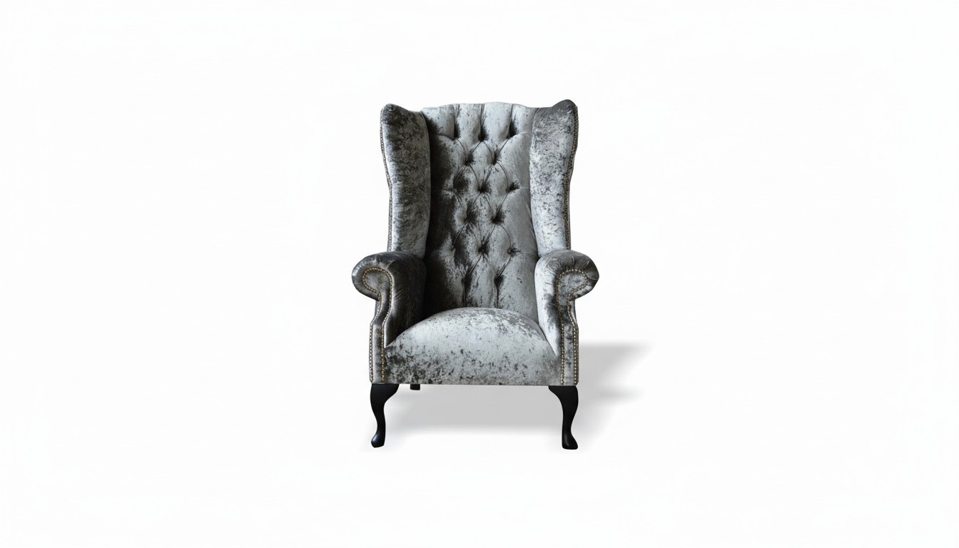 Chesterfield Sessel Silber Textil Stoff Kreative Möbel Neu Ohrensessel Sofa Neu