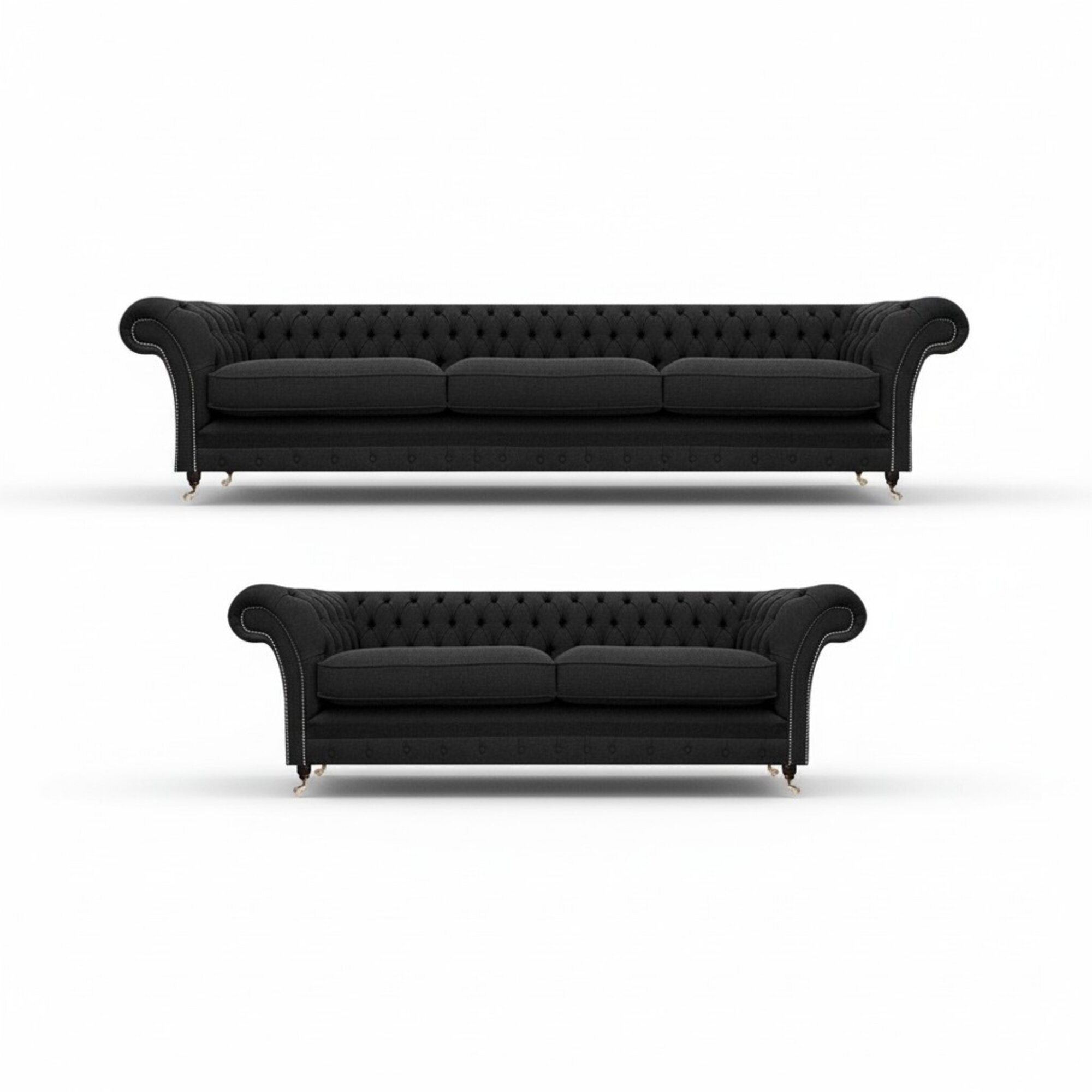 Chesterfield Set 2x Sofas Textil Polstermöbel Schwarz Sofagarnitur Komplett