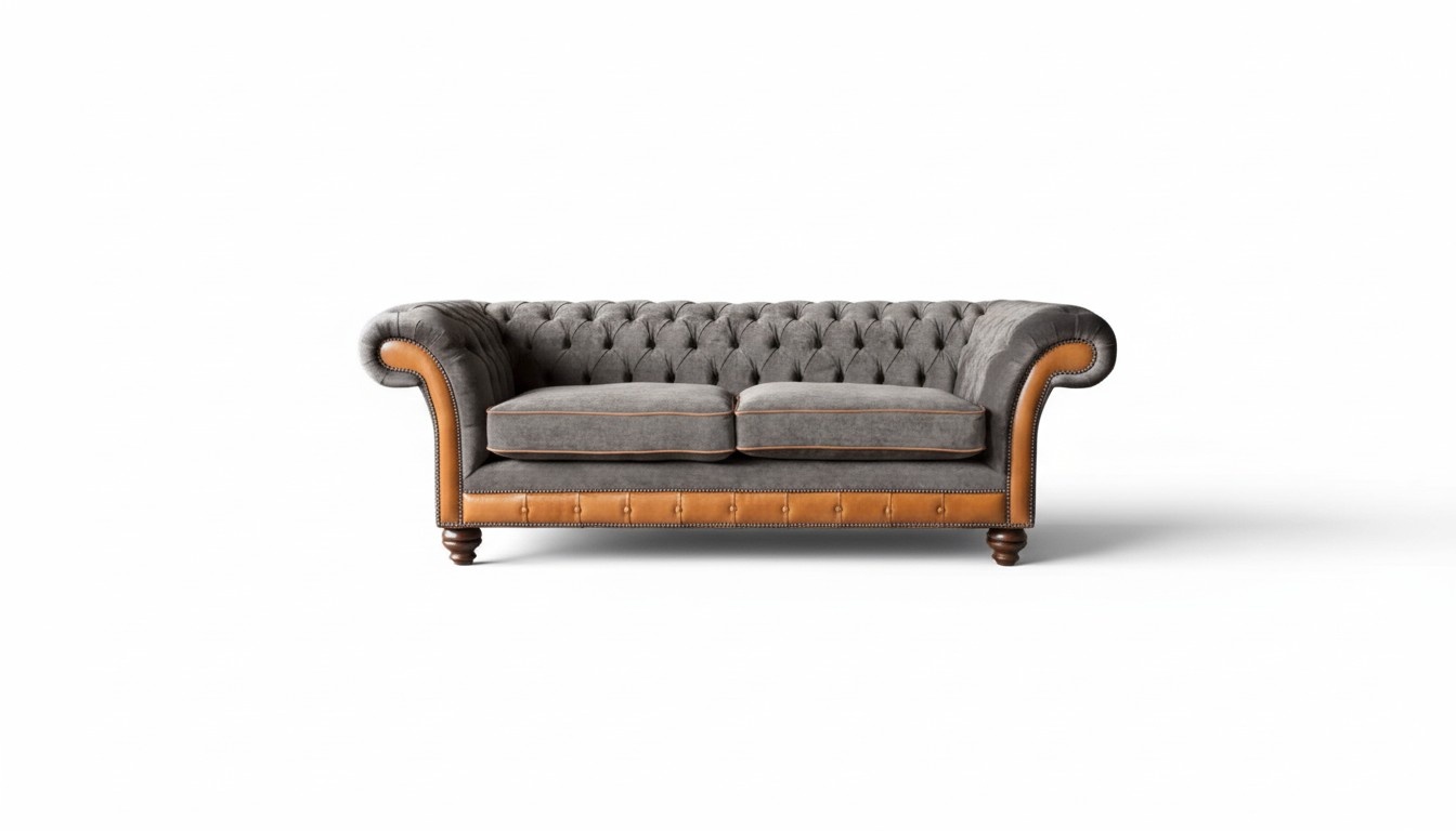 Chesterfield Sofa 3 Sitzer Design Couch Polster Stoff Polster Grau