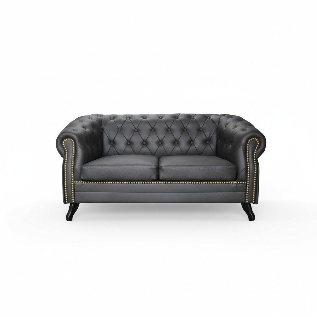 Chesterfield Sofa Couch Polster 2 Sitzer Couchen Schwarz Leder Textil Sofa Sitz