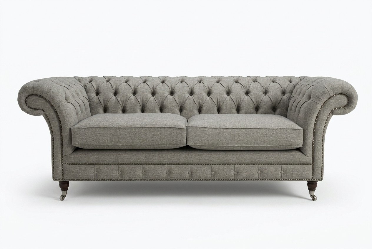 Chesterfield Sofa Couch Polster Sofas Couchen Dreisitzer Stoff Sitzpolster 225cm