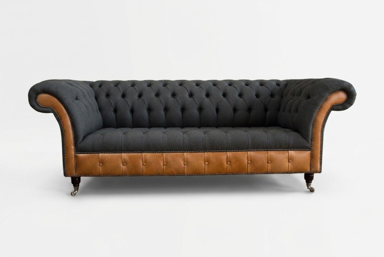 Chesterfield Sofa Couch Polster Design 3Sitzer Garnitur Sofas Dreisitzer Schwarz