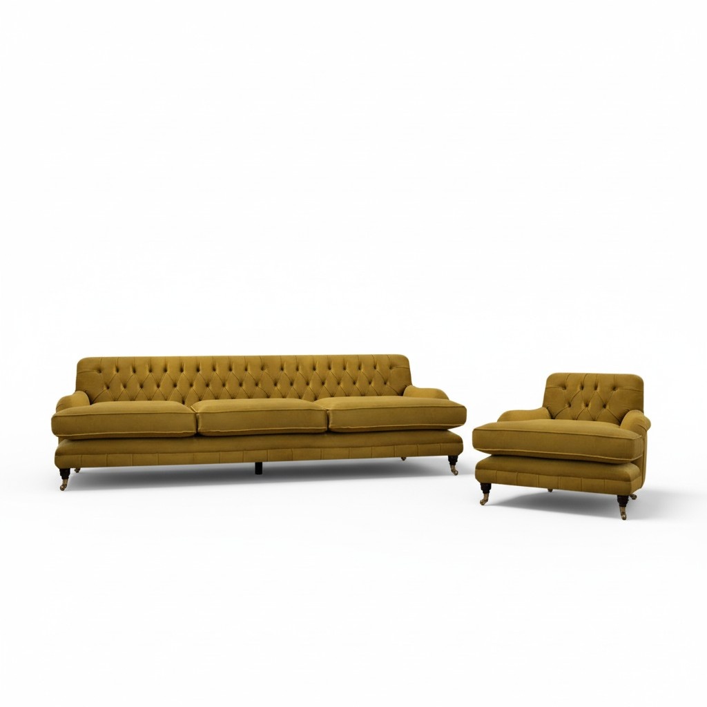 Chesterfield Sofa Dreisitze Gelb Sessel Einrichtung Couch Wohnzimmer Neu