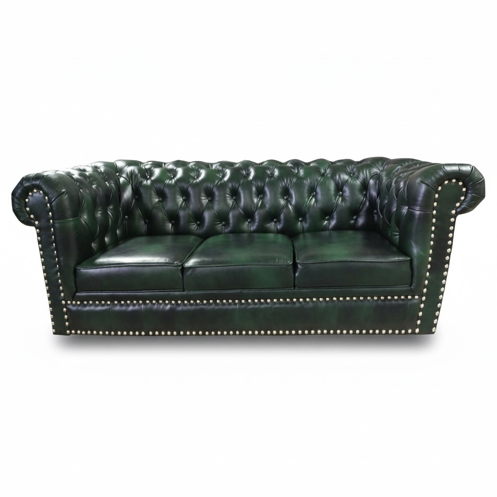 Chesterfield Sofa Dreisitzer Echtleder Couch Grün Ledersofa 230cm Möbel