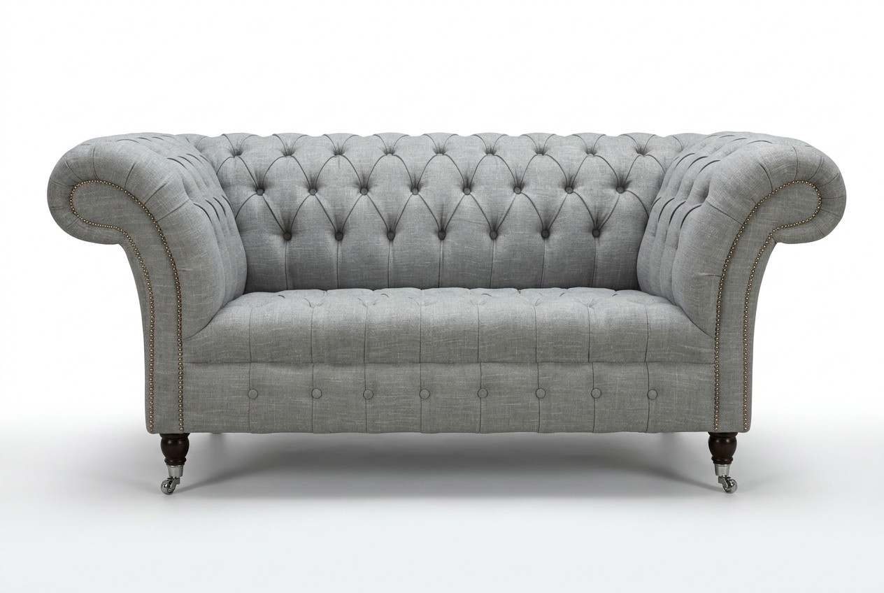 Chesterfield Sofa Fernseh Couch 2 Sitzer Luxus Textil Stoff Couchen Polster Neu